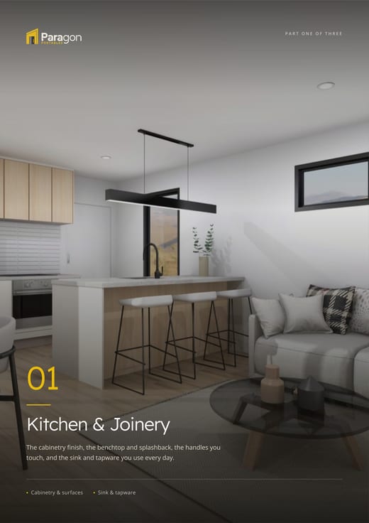 A page from the Paragon Portables selection book — kitchen & joinery