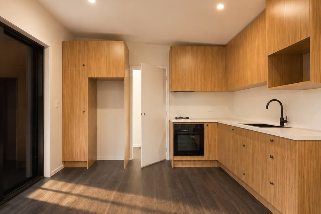 Oak kitchen joinery in a Paragon Portables home