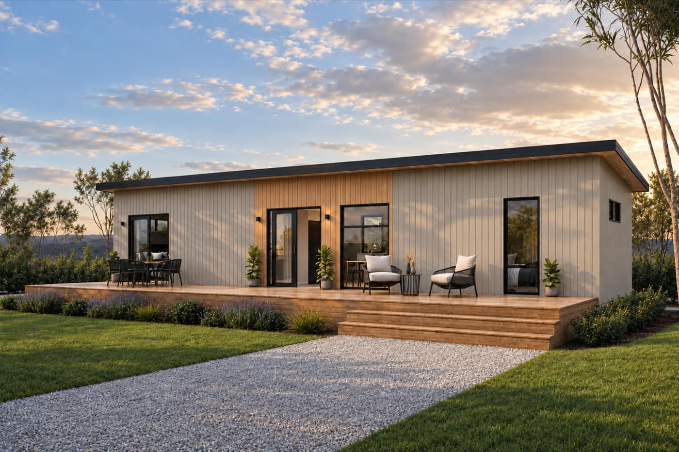 A two-bedroom Paragon Portables home on its section