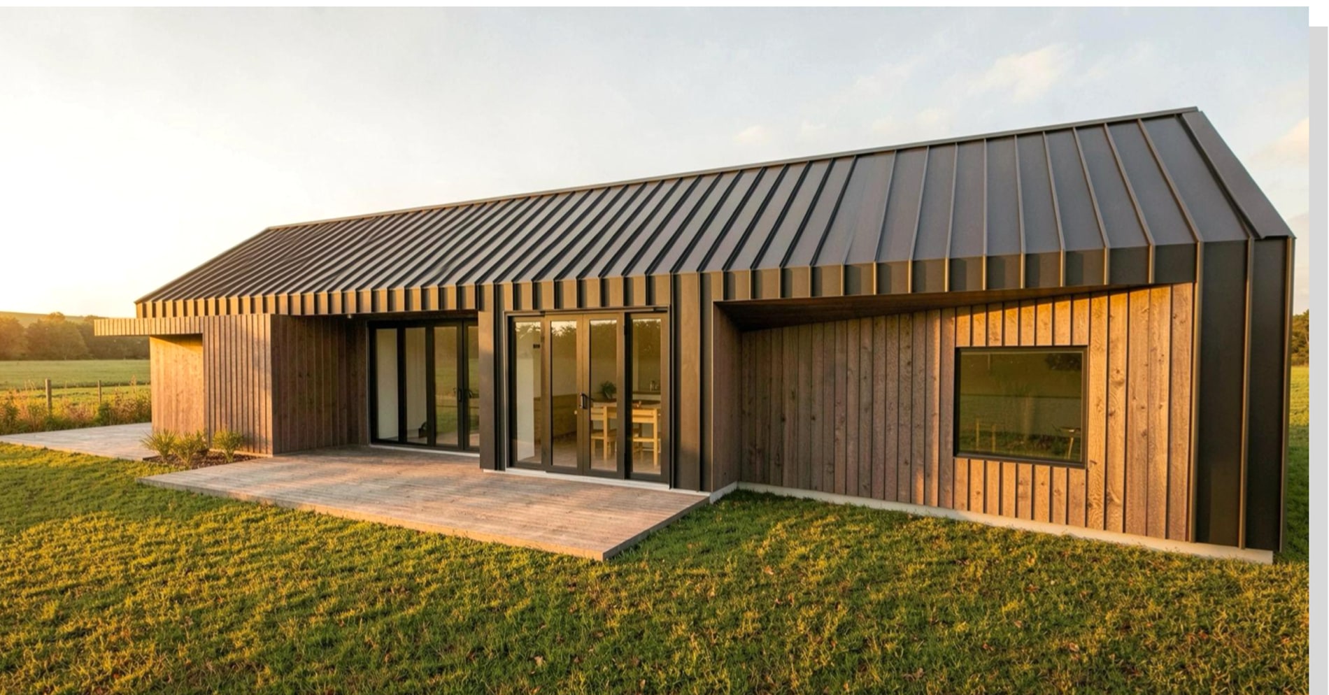 The Paragon show home from the north — full-height glazing onto the deck
